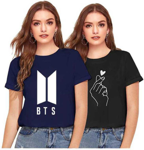 PicPok Printed Women Round Neck Blue, Black T-Shirt