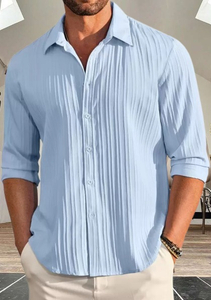 Black Deer Men Solid Casual Light Blue Shirt