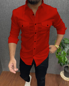 Qlonz Store Men Solid Casual Red Shirt