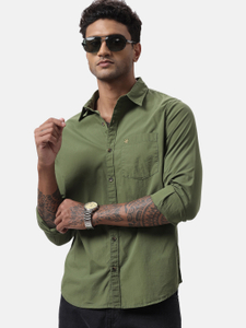 WROGN Men Solid Casual Green Shirt