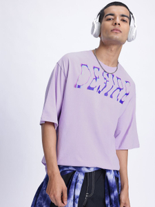 Glitchez Printed Men Round Neck Purple T-Shirt