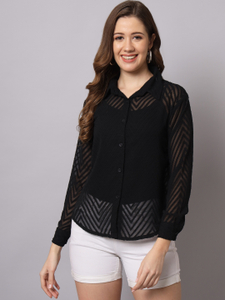 FUNDAY FASHION Women Solid Casual Black Shirt