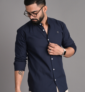 FUBAR Men Solid Casual Blue Shirt