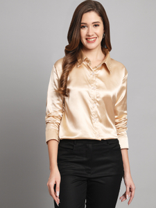 FUNDAY FASHION Women Solid Casual Gold Shirt