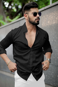 VELLOSTA Men Self Design Casual Black Shirt