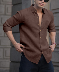 KIYATRA Men Solid Casual Brown Shirt