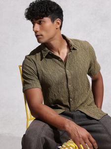 WROGN Men Self Design Casual Green Shirt