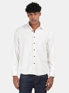 BLU MNKY Men Self Design Casual White Shirt