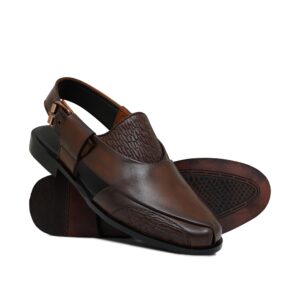 Brown Classy Textured Peshawari Chappal DZ61