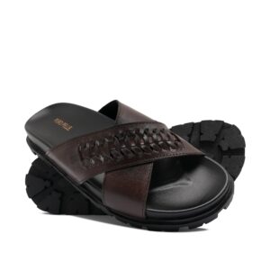 Brown Cross Woven  Slipper SA122