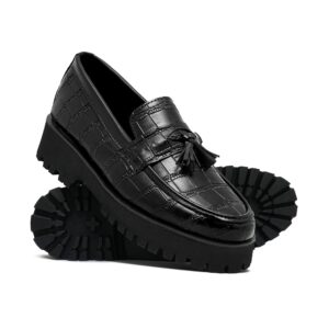 High Sole Black Croc Shoe FU06