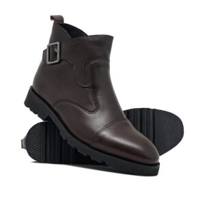 Brown Strap Leather Chelsea Boots PU01