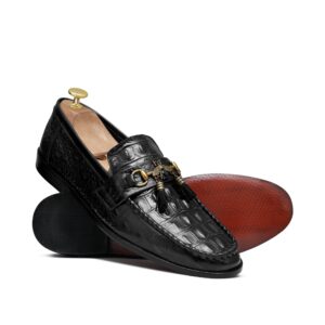 Black Alligator Embossed Leather Shoe pz07