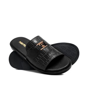 Black Croc Leather Slipper SA70