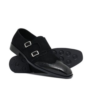 Black Two Monk Leather Shoe Ph12