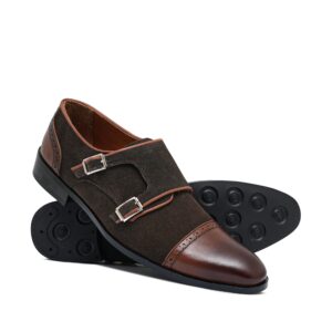 Brown Two Monk Leather Shoe Ph15