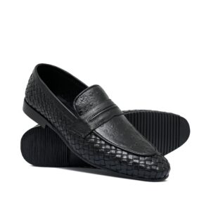 Black Woven Leather Shoe Ph14