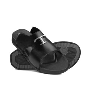 Black Leather Slipper with Buckle SB02