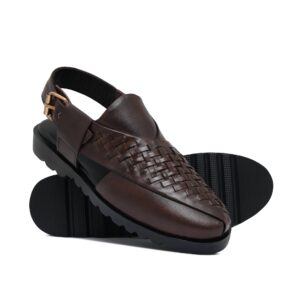 Brown Woven Peshawari Chappal Da34