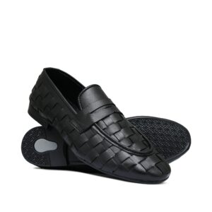 Black Leather Woven Shoe PA03