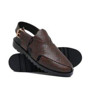 Brown Textured Leather Sandal Da03