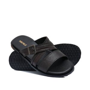 Brown Strap Leather Slipper SA136