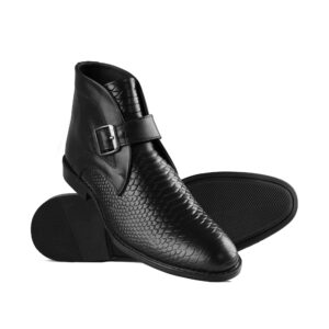 Black Textured Leather Ankle Boots PD07