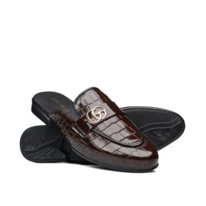 Brown Croc Textured Mule MS12